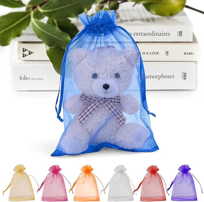 ANZNKU 50 Pack Organza Bags 5x7 Inch, Mesh Bag Drawstring Mesh Gift Bags Jewelry Pouches for Baby Shower, Party Favors(Royal Blue)