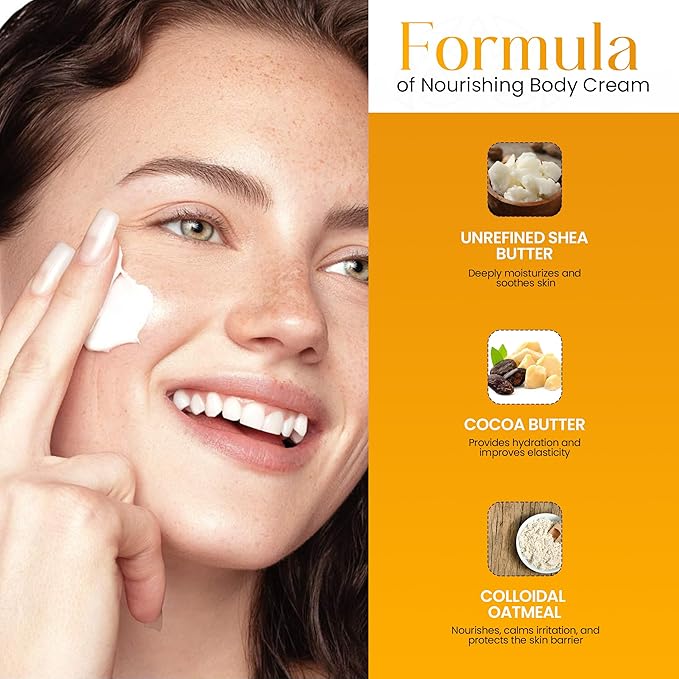 Shea Radiance Nourishing Body Cream with Colloidal Oatmeal | Hydrating Moisturizer for Sensitive Skin | Gentle Hydration with Long Lasting Moisture | Citrus Blossom 8 oz