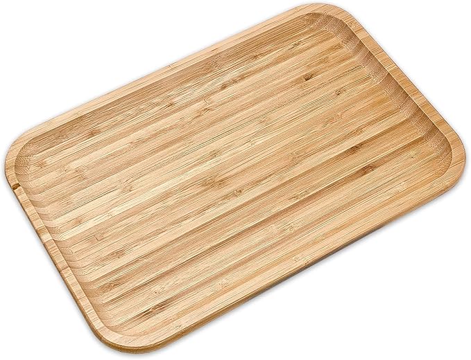 Bam&Boo Bamboo Serving Tray Natural Minimalist Rectangular (11.7” x 7.8" x 0.8") Coffee, Tea, Food, Drinks, Storage, Decor for Home, Kitchen, Bathroom