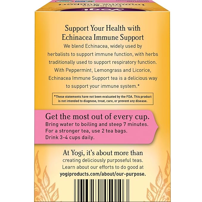 Yogi Tea Echinacea Immune Support Tea - 16 Tea Bags per Pack (6 Packs) - Organic Immunity Support Tea - Includes Peppermint Leaf, Lemongrass, Cinnamon Bark, Echinacea Purpurea, Licorice Root & More