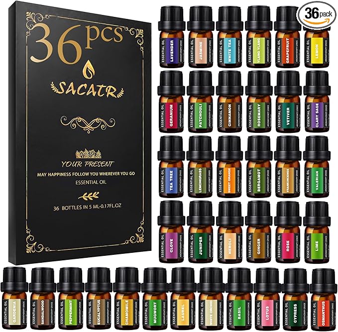 Essential Oils Set - Perfect for Massage,Diffuser, Humidifier, Massage, DIY Candle and Soap Making（36x5 ML）