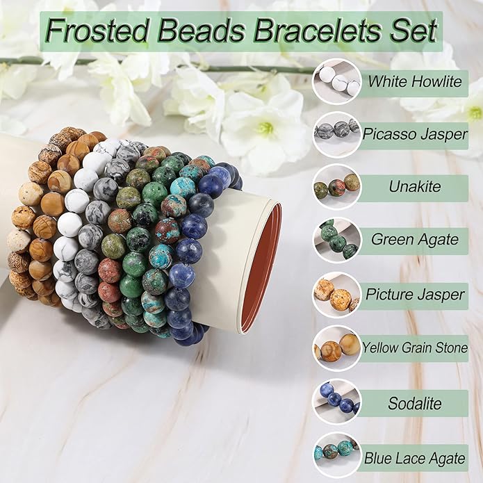 Bivei Natural Gemstone Semi Precious Healing Crystals Handmade Stretchy Round Beads Bracelet, Enhance Positive Energy