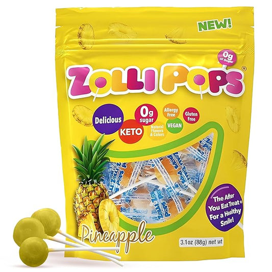 Zollipops Clean Teeth Pops Sugar Free Candy with Xylitol, Dye-Free Lollipops - Keto & Diabetic-Friendly, Dentist-Approved Treats for Kids (Pineapple, 3.1 oz)