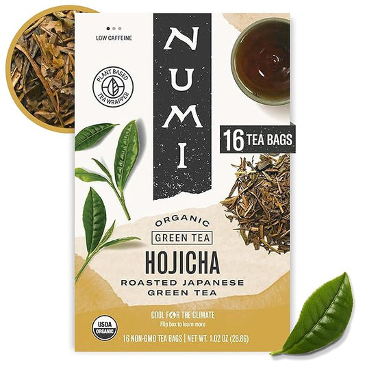 Numi Organic Hojicha Japanese Green Tea Bags, 16 Tea Bags, Roasted Green Tea