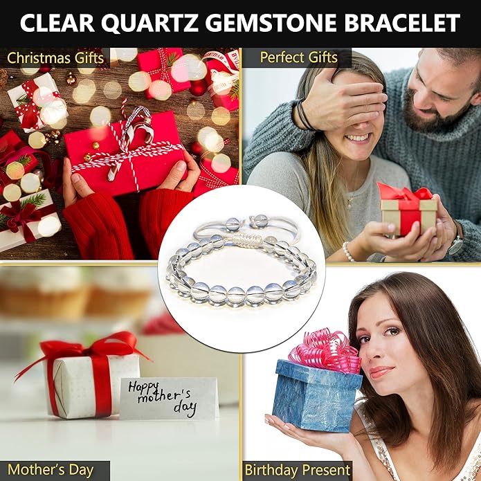 Energy Protection Crystal Handmade Adjustable Bead Bracelet Perfect for Men, Women’s Gift - Gemstone Healing Stretch Bracelet Pulsera Para Hombre Mujer Stocking Stuffer