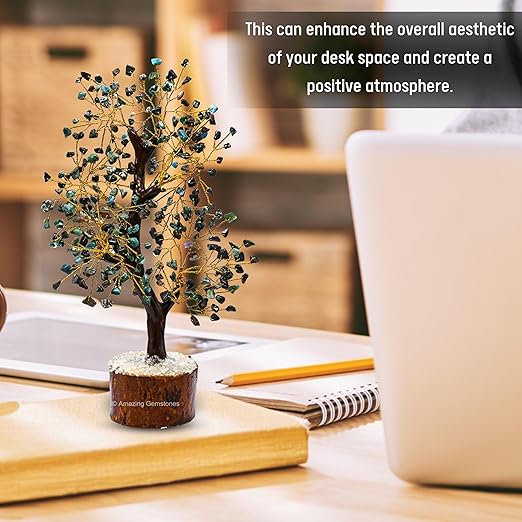 Amazing Gemstone Crystals and Healing Stones Birthday Gifts for Women - Chrysocolla Crystal Tree of Life Home Decor Stocking Stuffers, Bookshelf, Room, Meditation Gift for Dad, Unique Birthday Gifts