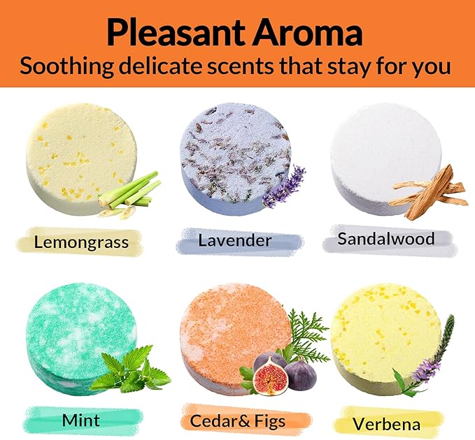 Lagunamoon Aromatherapy Shower Steamers, 6 Piece Variety Pack Handmade Shower Steamers with Pure Essential Oils to Relax, Moisturize for Spa Day, Self Care for Men, Women, Pampering Gifts for Her