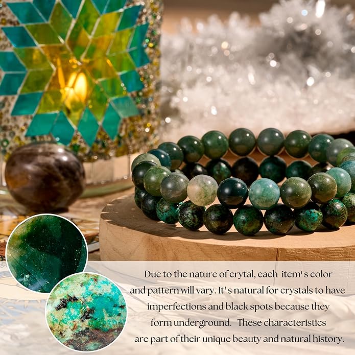 Bivei Natural Gemstone Semi Precious Healing Crystals Handmade Stretchy Round Beads Bracelet, Enhance Positive Energy