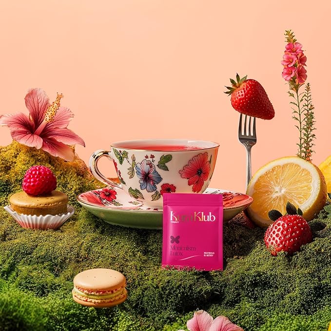 Kura Klub Green Tea Metabolism Blend — Herbal Detox & Beauty Support with Hibiscus| Clean Energy, Digestion & Bloat Relief | Strawberry Lemon Flavor | 14 Plant-Based Pyramid Tea Bags | No Microplastics