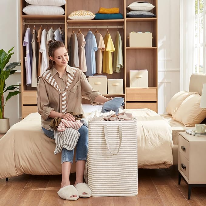 Lifewit 2 Pack Laundry Hamper Large Collapsible Laundry Baskets, Freestanding Waterproof Clothes Hamper with Easy Carry Handles in Laundry Room Bedroom Bathroom College Dorm for Adults, Beige, 2 x 80L