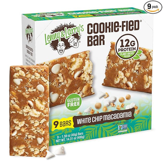 Lenny & Larry's Cookie-fied Protein Bar – White Chip Macadamia Vegan Protein Bars 9x45g – Healthy Snacks with 12g Plant Protein & 5g Fiber – Gluten free Power Bar, Keto Friendly, Non-GMO & Vegan
