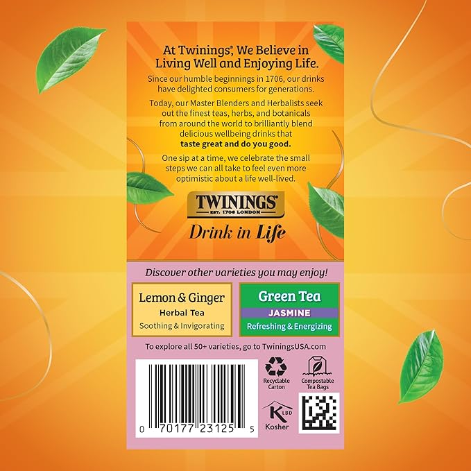 Twinings Pomegranate & Raspberry Herbal Tea Individually Wrapped Bags, 20 Count (Pack of 6), Naturally Caffeine-Free, Enjoy Hot or Iced, 120 Teabags
