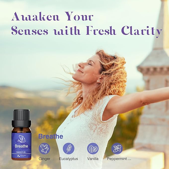 ASAKUKI Essential Oils, Essential Oil Blends Set for Diffusers, Humidifiers, Candle Making, Aromatherapy-Breathe, Uplift, Sensual, Rest, Unwind, Balance, 6 * 10ml