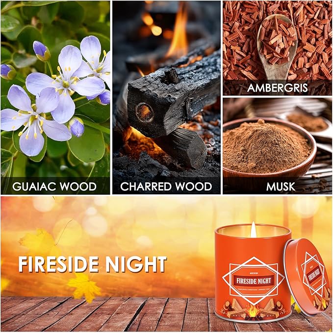 Fireside Night Fall Scented Candle – 9 oz Soy Wax in Travel-Friendly Reusable Tin, Non-Toxic & Clean Burning, 50-Hour Burn – Cozy Autumn Fragrance, Holiday Gift & Fall Decor for Women & Men
