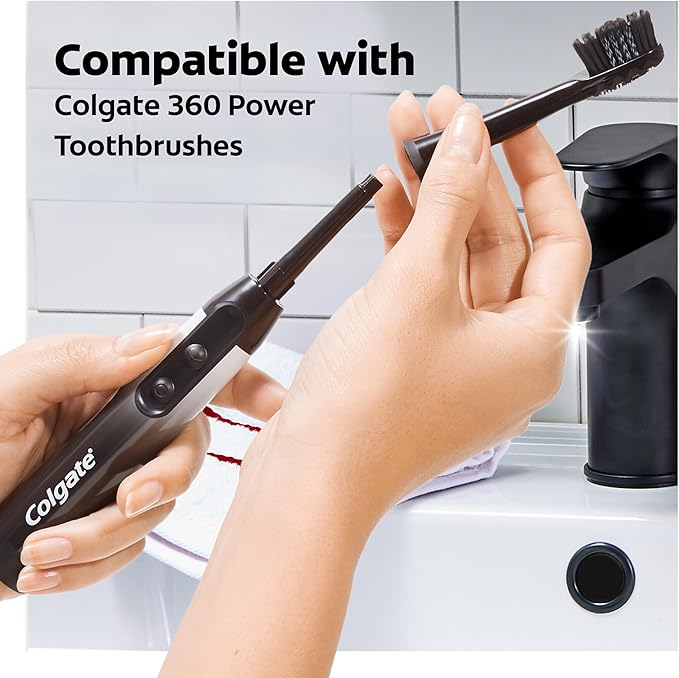 Colgate 360 Power Charcoal Toothbrush Heads | Soft Bristles | Rubber Polisher | For 360 Battery Toothbrush | Pack of 12