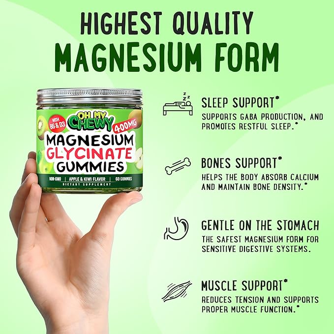 Center-Filled Magnesium Glycinate Gummies 400MG - High Absorption for Kids, Teens & Adults - Supplement for Sleep, Calm & Muscle Relaxation with B6 & D3 - Gluten Free & Vegan Friendly - 120 Count