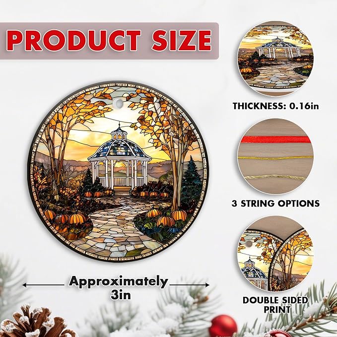 Ceramic Christmas Ornament 2025 – Scenic Village Landscape Round Ornament – Double-Sided UV Printed Holiday Tree Decor Gift for Men Women