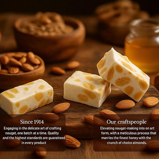 Andy Anand Chocolatier Sugar Free Roasted Almond Soft Nougat Brittle - Made in Europe Gluten Free Diabetic Friendly Nougat Candy, Unforgettable Flavor,Bite With Italian Nougat Brittle (7 Oz)