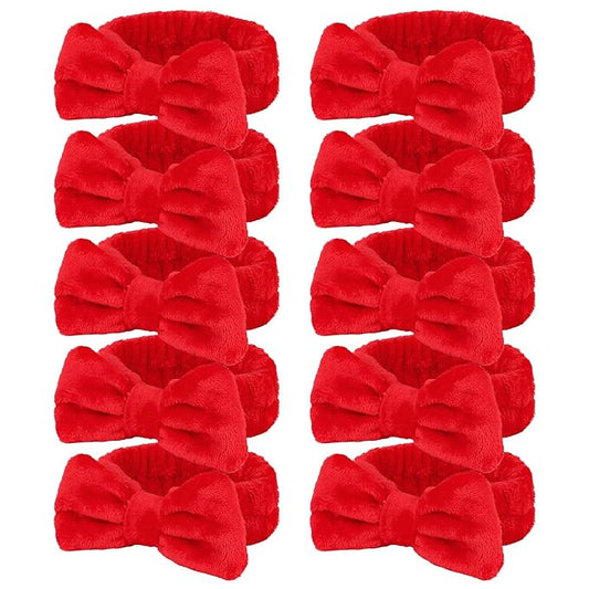 10 Pack Spa Headband for Washing Face Red Skincare Headbands Bulk for Women Girls Soft Coral Fleece Hairband Cute Bow Headbands for Washing Face Makeup