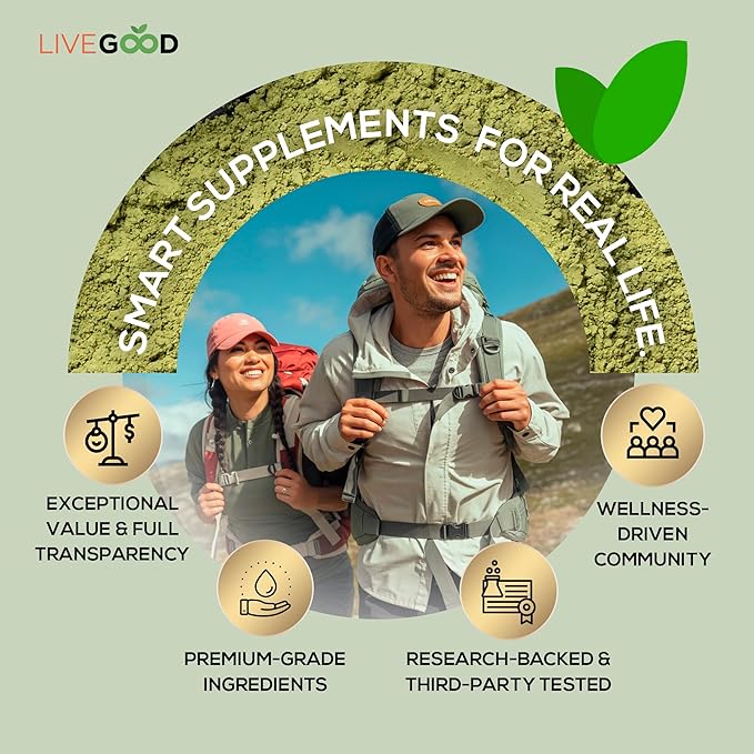 LiveGood Super Greens Powder Organic Superfood with Wheat Grass Powder, Daily Superfood Powder for Immune Support, Energy and Detox, Green Juice Powder Supplement (30 Servings), 12.38 Oz