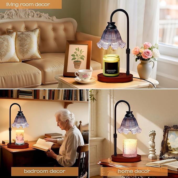 Flower Candle Warmer Lamp with Timer: Birthday Gifts for Women Mom, House Warming Gifts New Home Decor, Dimmable Candle Warmer for Jar Candles, Height Adjustable Wax Melts Warmer (Gray)