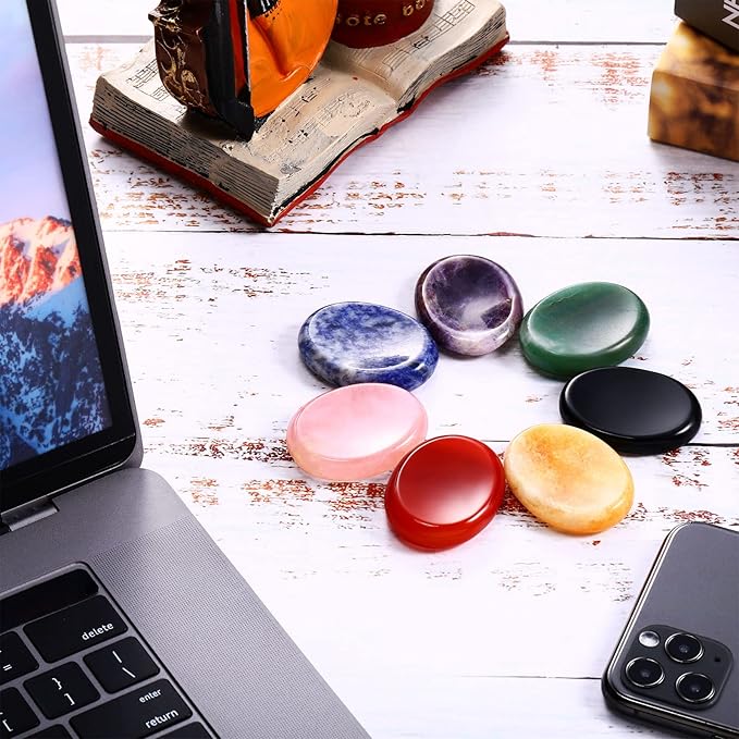 BBTO 12-Piece Worry Stones - Black Obsidian Crystal Thumb Stones for Stress Relief Meditation