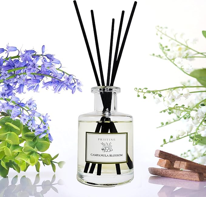 PRISTINE Campanula Blossom/Inspired by Hotel Duke Reed Diffuser for Home | Fresh Blend of Bluebell, Hyacinth, Cloves Reed Diffuser Set, Oil & Reed Diffuser Stick | Home & Office Decor | Fragrance Gift