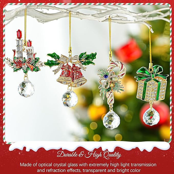 H&D HYALINE & DORA 4 Pcs Christmas Ornaments Set Cane Gift Box Bell Hanging Ornament Xmas Tree Ornament for Holiday Party Home Decor