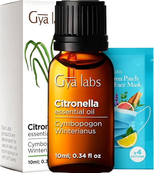 Gya Labs Citronella Essential Oil - 0.34 Fl Oz - for Hair, Skin, Diffuser, Aromatherapy & DIY Candle Making Scent
