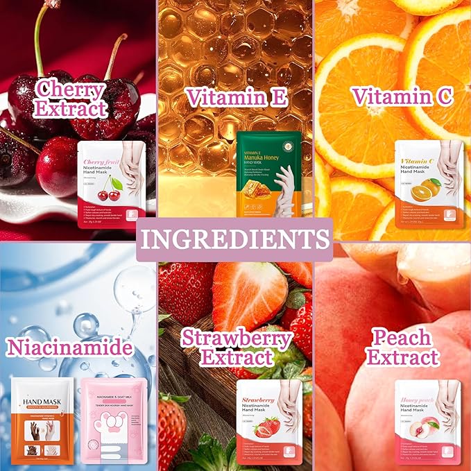 Hydrating Hand Masks, 6PCS Hand Mask Moisturizing Gloves for Men Women, Smooth Long Lasting Soft Exfoliating Hand Peeling Spa Mask Moisturizer Beauty Gift Set for Dry Cracked Rough Dull Hands（D)