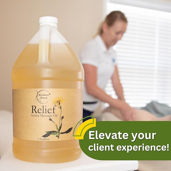 Relief Arnica Massage Oil for Massage Therapy | for Sports & Athletic | All Natural Arnica Montana for Sore Muscle Relief | Sweet Almond, Jojoba, Grapeseed & Essential Oils | 1 Gallon