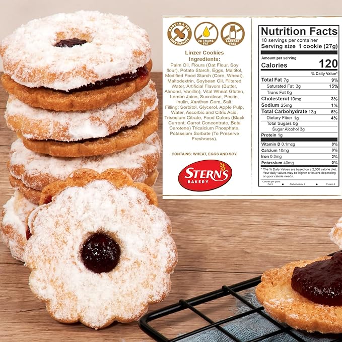 Linzer Tart Cookies | 10 Individually Wrapped Shortbread Cookies | Fresh & Delicious Italian Cookies | Linzer Tortes | Jelly Filled Cookies | Gourmet Cookies | 9 oz Stern’s Bakery