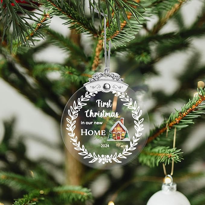Christmas Tree Ornaments 3 Inch Clear Glass Blanks Round Print Ornament Christmas Hanging Decorative with Silver Ribbon (Home (2024))