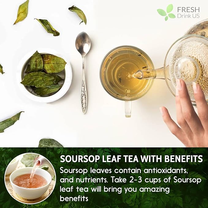 FreshDrinkUS, Premium 30+ Soursop Graviola Dried Leaves, Natural Whole Soursop Leaves, Wildcrafted, Hoja Guanabana, Loose Leaf Herbal Tea, No Gluten, Vegan