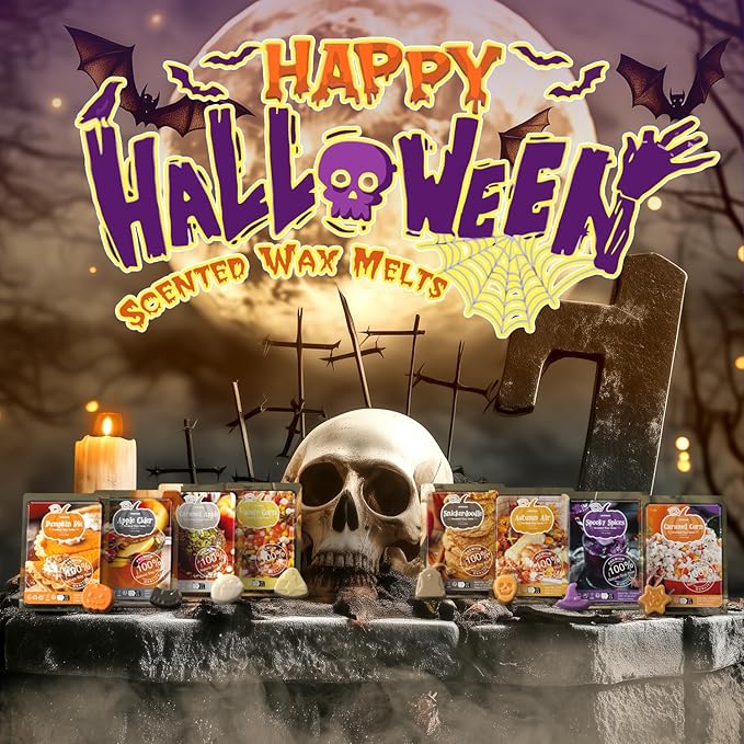 ARVIDSSON Halloween Scented Wax Melts, Fall Soy Wax Cubes for Wax Warmer, Strong Scent Fragrance Wax Tarts, Autumn Wax Melts Gift Set, Pumpkin Pie, Spiced Cider, Candy Corn, Snickerdoodle, Autumn Air