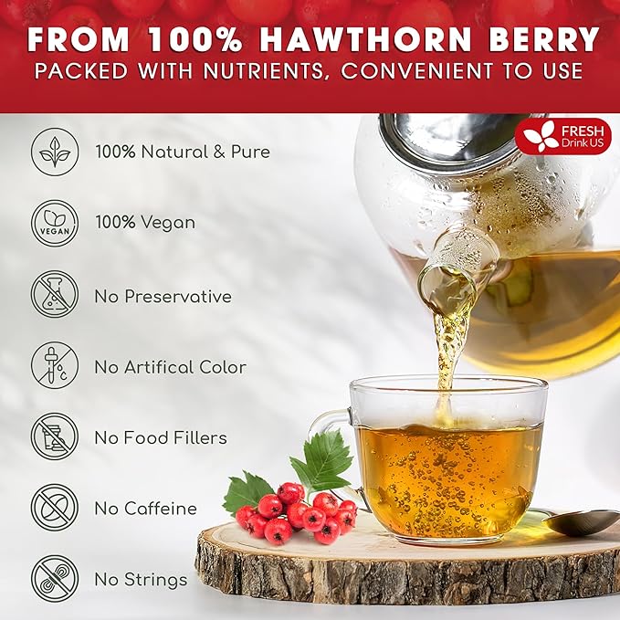FreshDrinkUS, Premium Hawthorn Berry Tea - 75 Tea Bags - 100% Natural Herbal Infusion, Caffeine-Free, Rich Aroma & Smooth Taste. Vegan