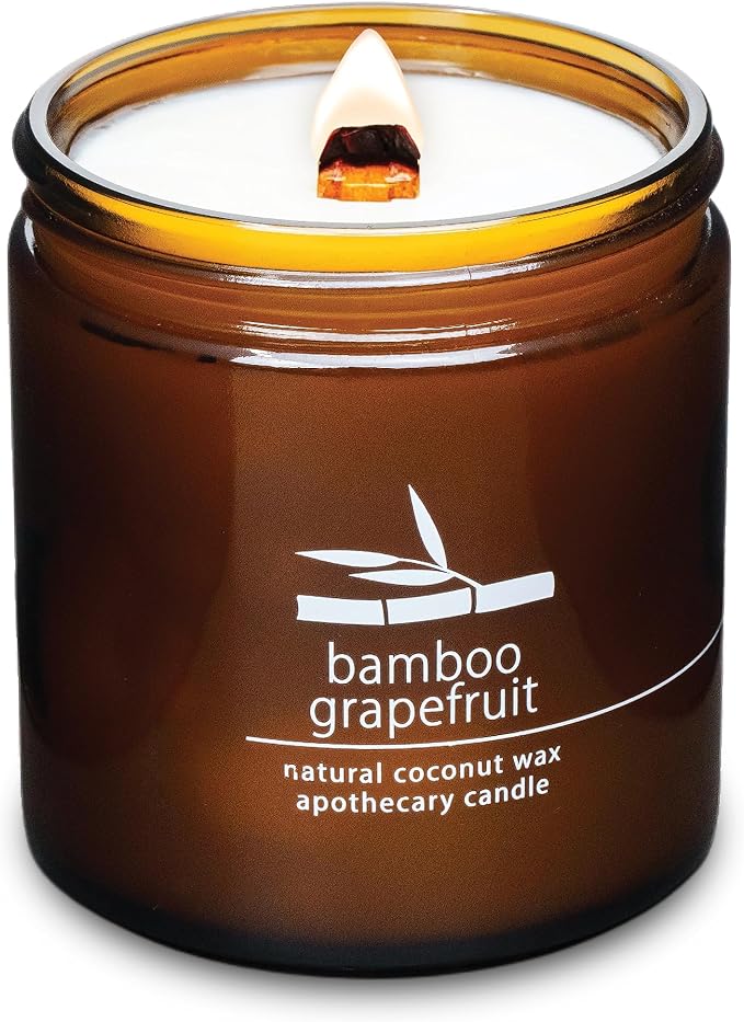 Hemlock Park Crackling Wood Wick Candle Handcrafted with Natural Coconut Wax (Large 16 oz, Bamboo Grapefruit)