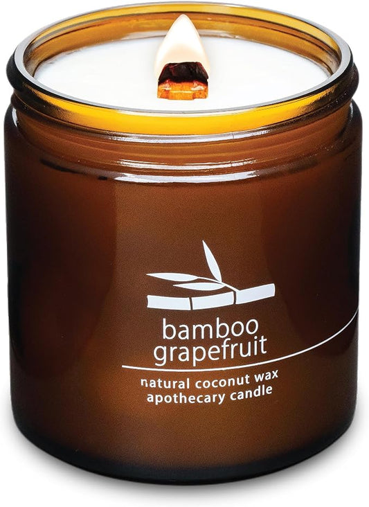 Hemlock Park Crackling Wood Wick Candle Handcrafted with Natural Coconut Wax (Large 16 oz, Bamboo Grapefruit)
