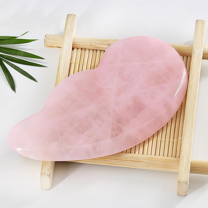 LZLRUN Rose Quartz Jade Roller Real Jade Gua Sha Board Mushroom Massager Face Lifting Tool Facial Guasha Massage Tool (Ear Shape)