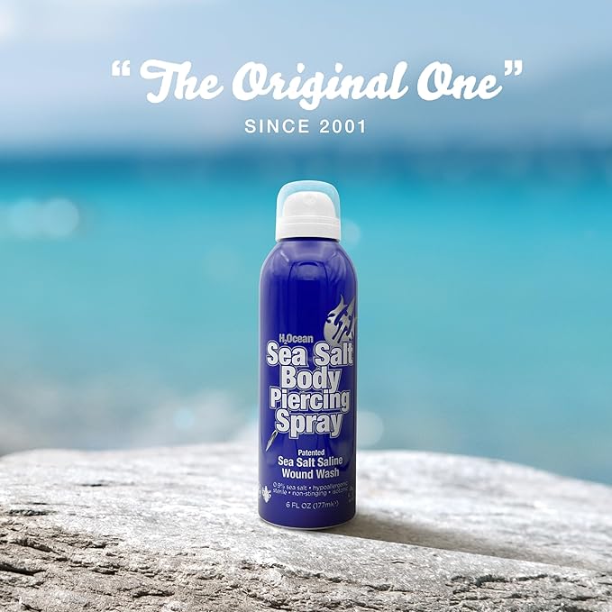 H2Ocean Sea Salt Body Piercing Spray - Saline Piercing Spray for Piercings & Body Modifications - Drug-, Preservative- & GMO-Free Vegan Piercing Aftercare - 6 oz (Pack of 2)
