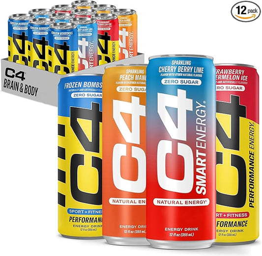 Cellucor C4 Performance & Smart Energy Drink Official Variety Pack | Zero Sugar Carbonated Preworkout Energy | 150+200mg Caffeine with Beta Alanine | 4 Flavors | 12 Fl Oz (12 Pack)