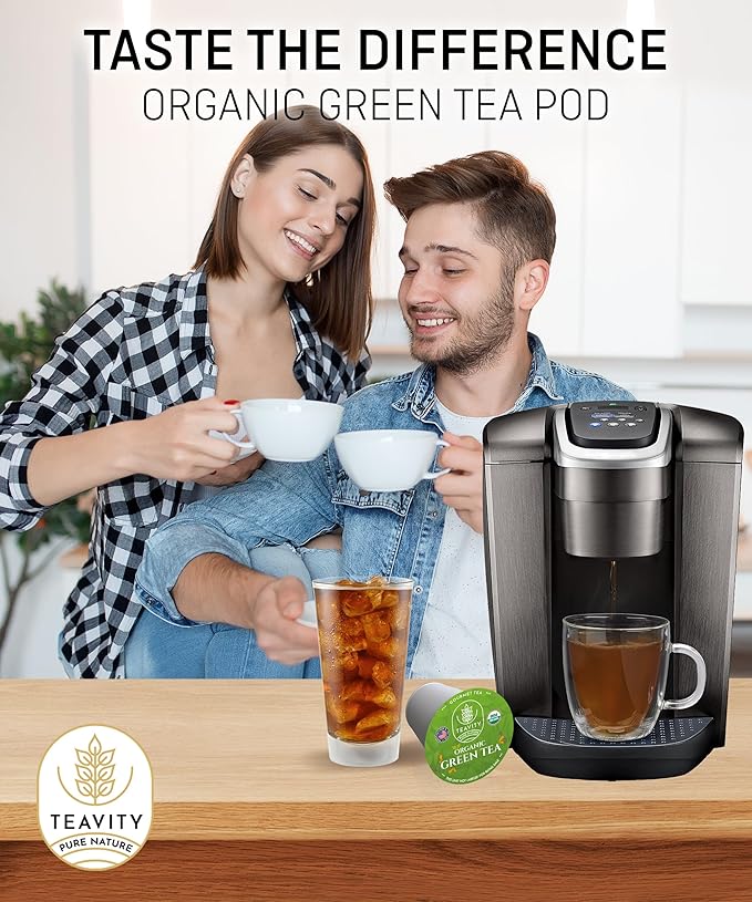 Organic Green Tea Pods for Keurig - Unsweetened Green Tea for K Cup Machines by Teavity (36 Tea Pods)