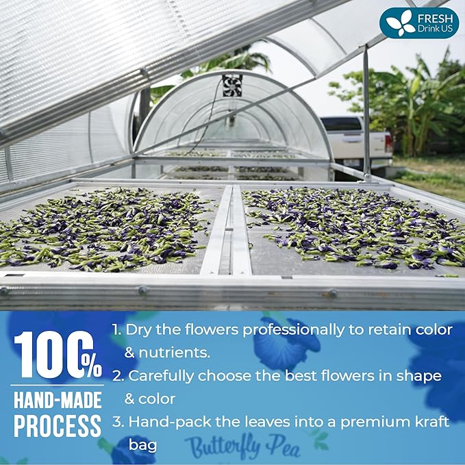 FreshDrinkUS, Premium 16oz Blue Butterfly Pea Flowers Dried – Premium Whole Flower Herbal Tea – Vibrant Blue Natural Color – Caffeine-Free Loose Flower Tea. Vegan