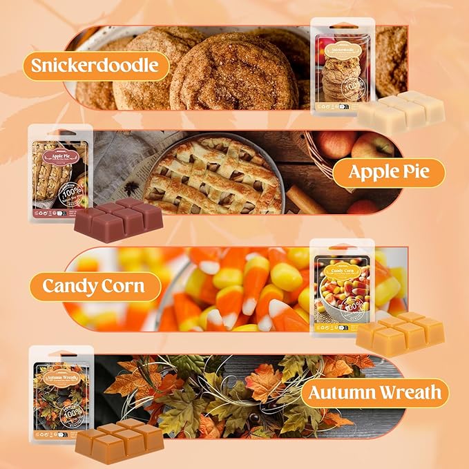 ARVIDSSON Autumn Scented Wax Melts, Fall Soy Wax Cubes for Wax Warmer, Strong Scent Fragrance Wax Tarts, Candle Melts Gift Set, Pumpkin Spice, Cinnamon, Spiced Cider, Pine, Candy Corn, Autumn Wreath