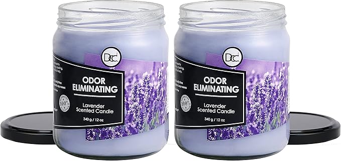 Lavender 2 Pack Odor Eliminating Highly Fragranced Candle - Eliminates 95% of Pet, Smoke, Food, and Other Smells Quickly - Up to 80 Hour Burn time - 12 Ounce Premium Soy Blend