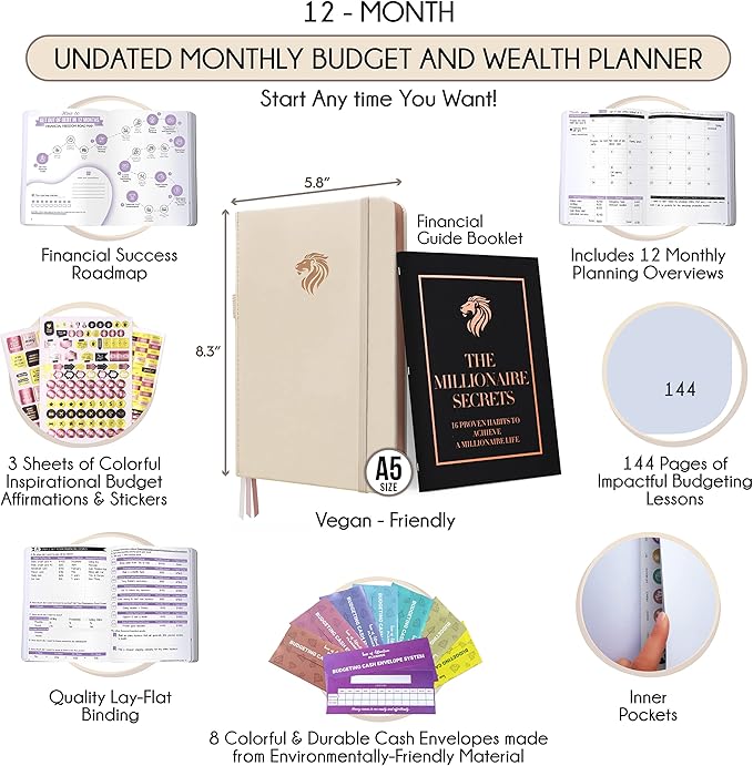 Financial Planner - Monthly Budget Planner with Cash Envelopes & Monthly Bill Organizer | A 12-Month Journey to Financial Freedom | Bill Payment Tracker Organizer, Debt, Expense Tracker & Money Saving