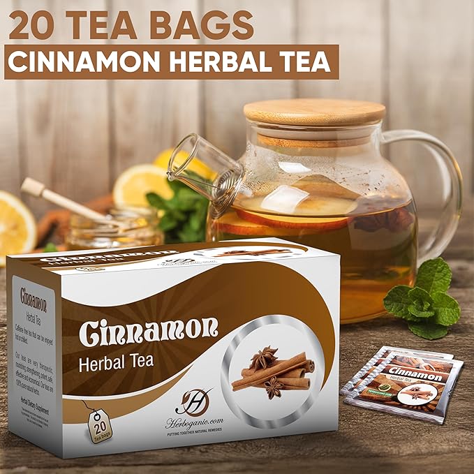HERBOGANIC Cinnamon Herbal Tea - Digestion Support and Immune Boost | Refreshing and Delicious Blend | Natural Ingredients | 20 Tea Bags