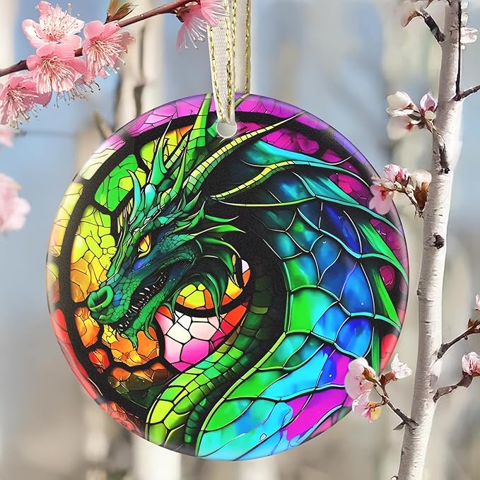 Dragon Ceramic Hanging Ornament - Christmas Tree Decor - Gifts for Dragon Lovers