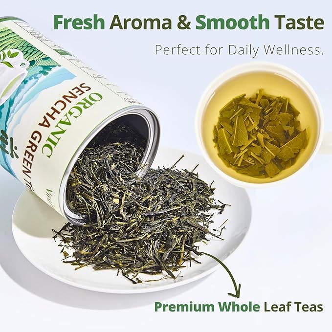 Organic Sencha Green Tea Loose Leaf – 3.53oz/100g, USDA Organic, Whole Leaf Green Tea, VitalForest Premium Steam-Fixed Green Tea, Mild Umami Taste