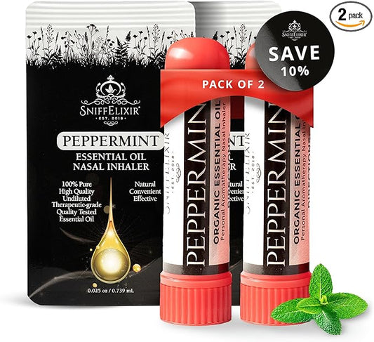 2 Pack Peppermint Nasal Inhaler Sticks - Non Drowsy Motion Sickness Nausea Stick, Portable Aromatherapy Essential Oil for Headache, Migraine